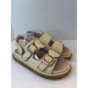 Alohas 38/7.5 Women Cream Leather Double Strap Buckle Platform Sandals -see pics